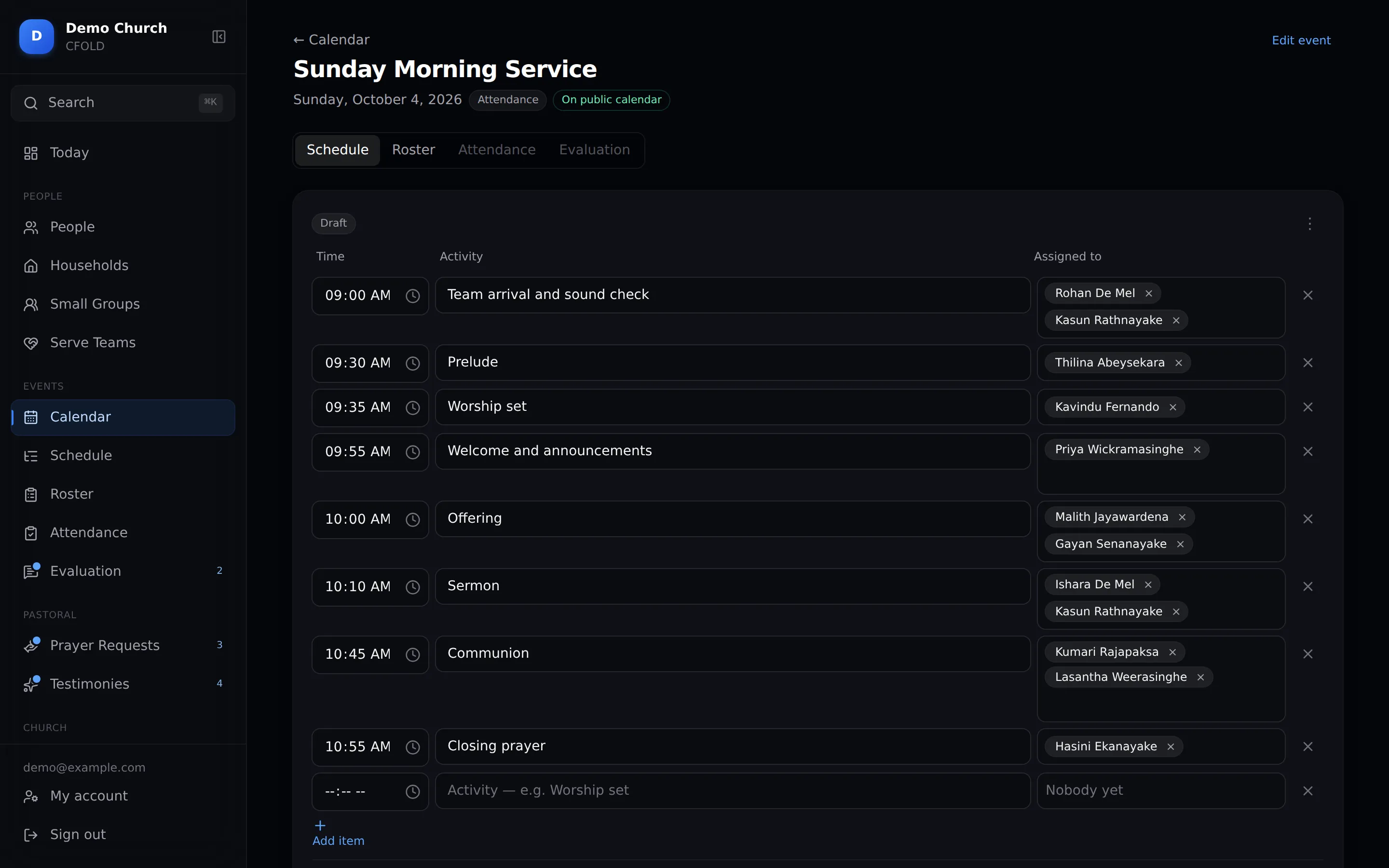 Order of service