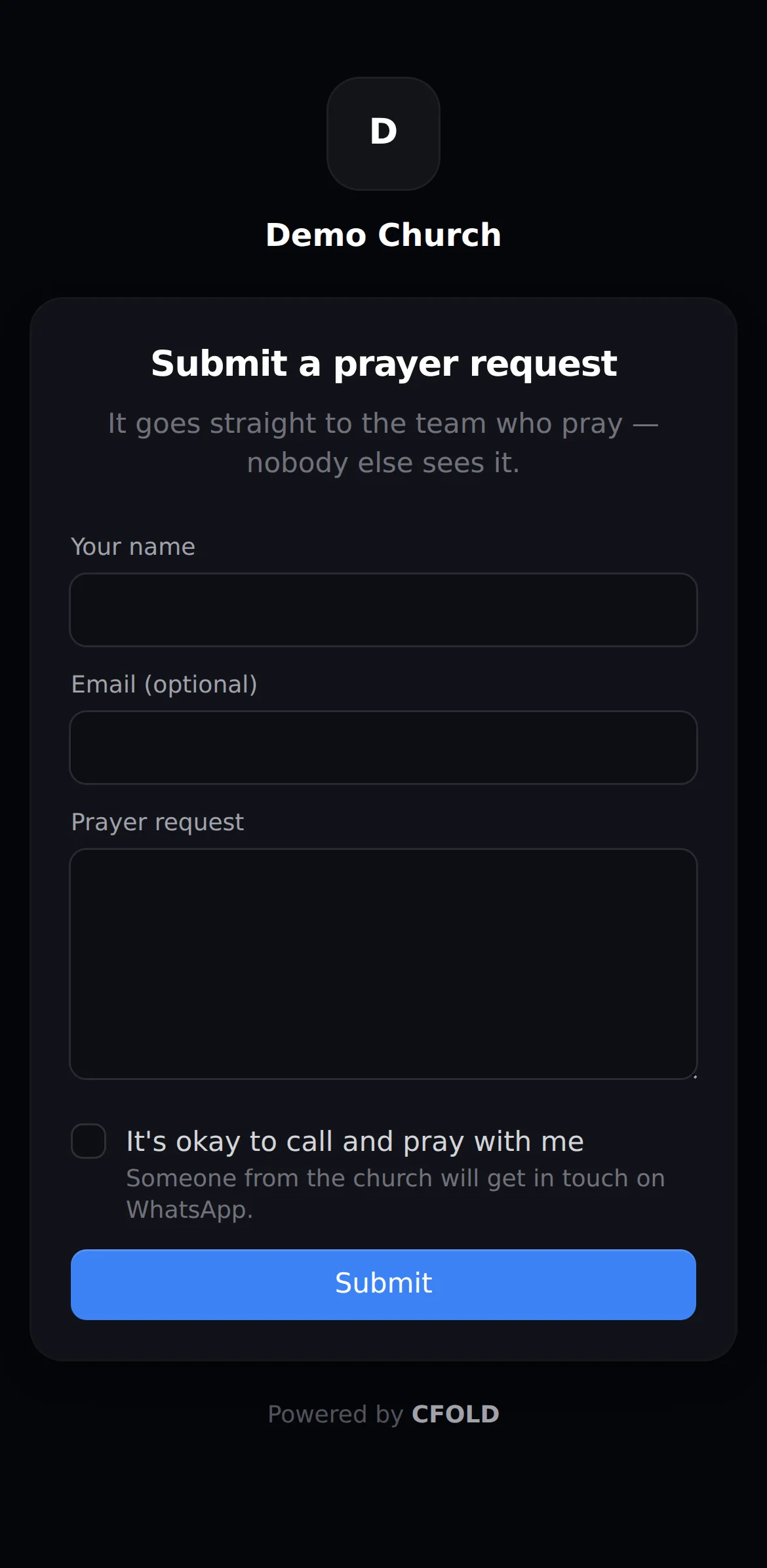 Public prayer form