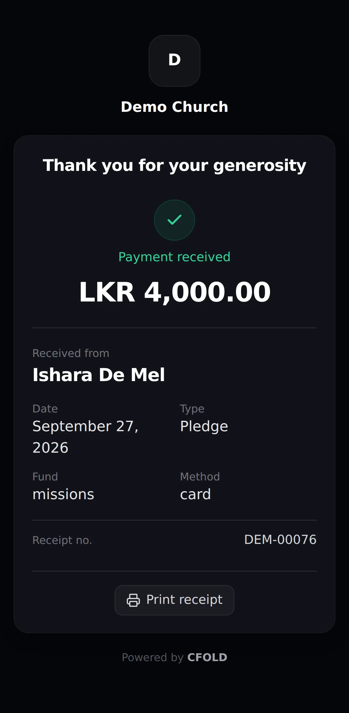 Giving receipt