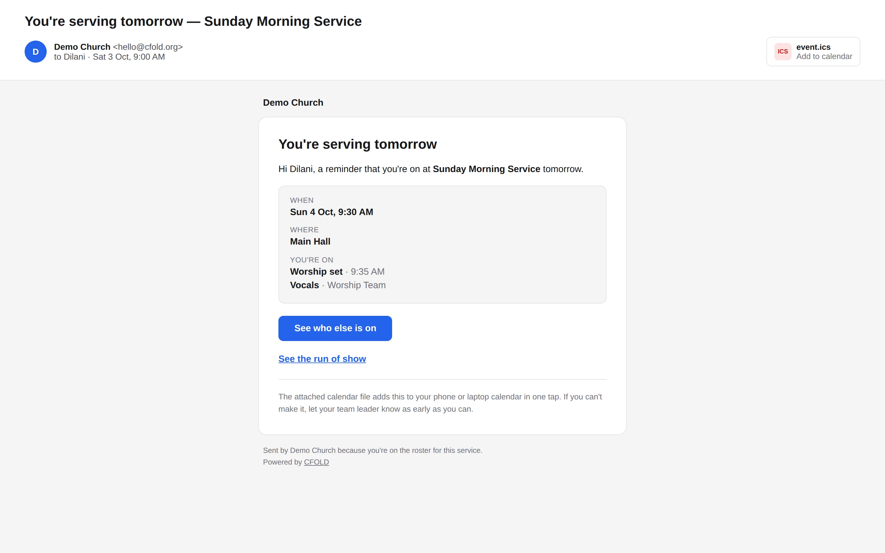 Day-before reminder email