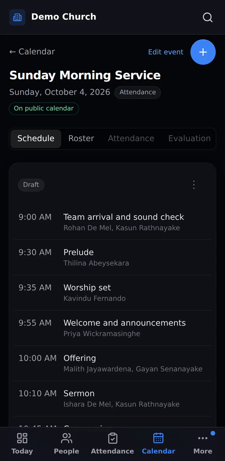 Order of service on a phone