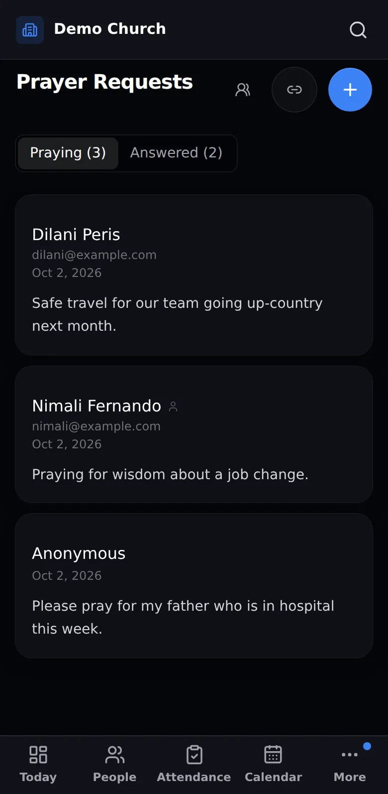 Prayer requests on a phone