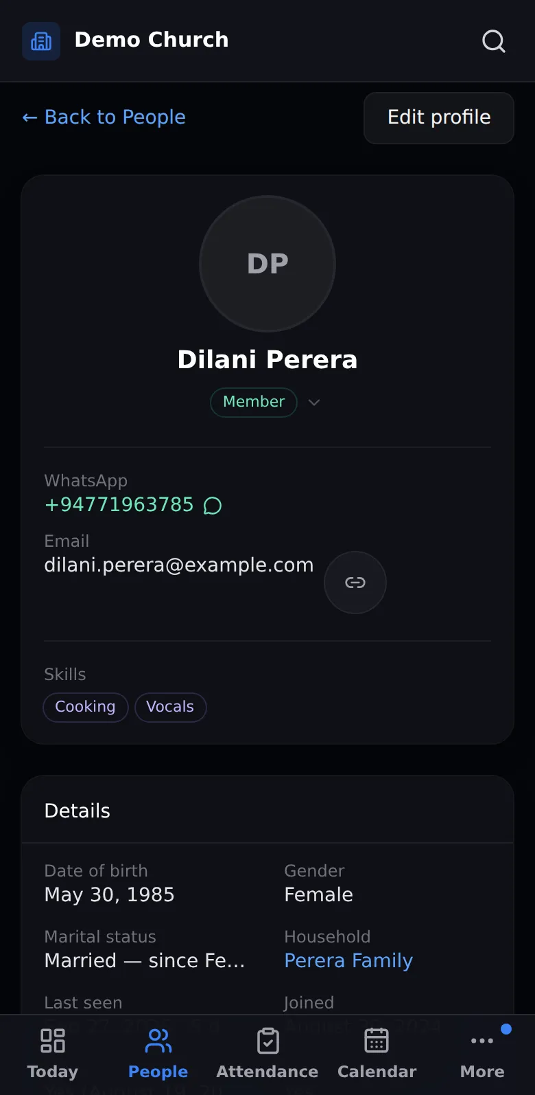 Profile on a phone
