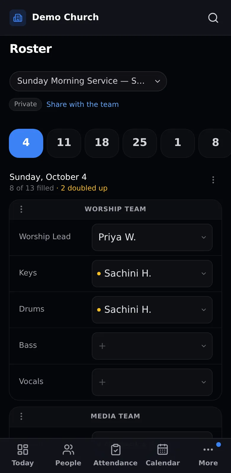 Roster on a phone