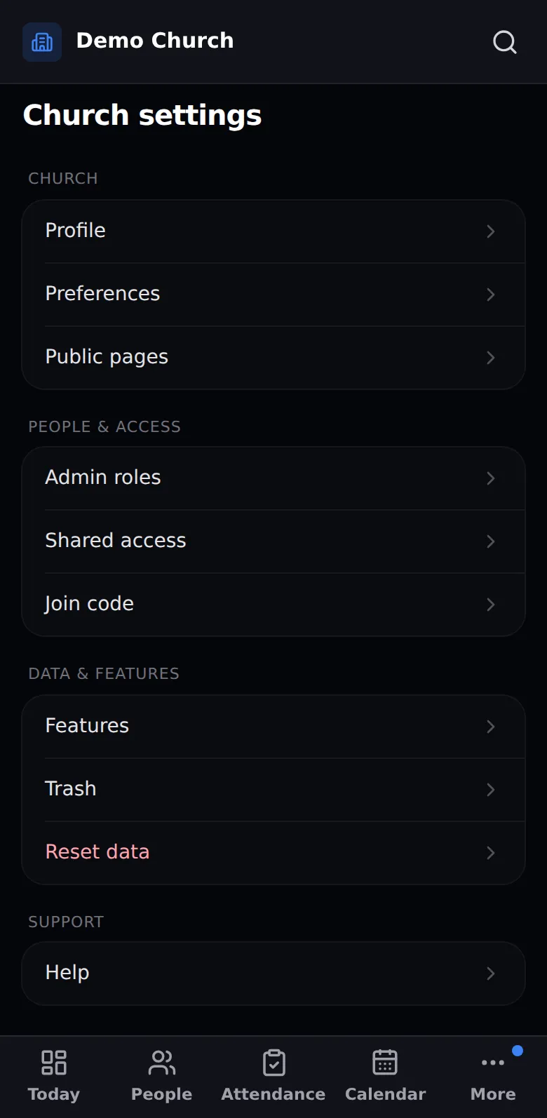 Settings on a phone