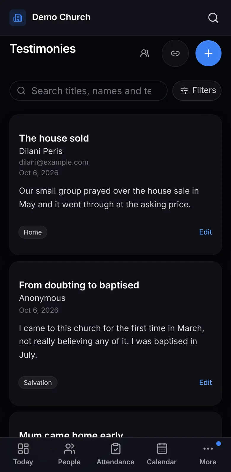Testimonies on a phone